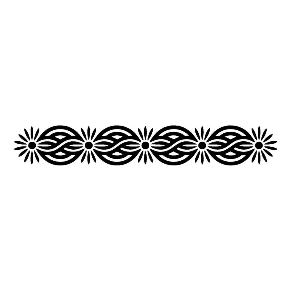 Black Ornamental Border with Floral and Woven Pattern on White vector