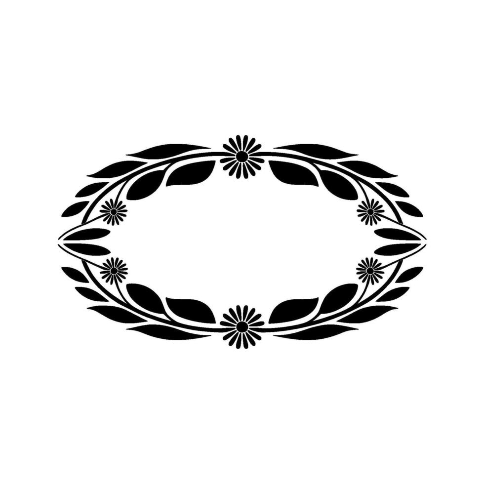 Minimalist Floral Oval Frame Black and White Decorative Element vector