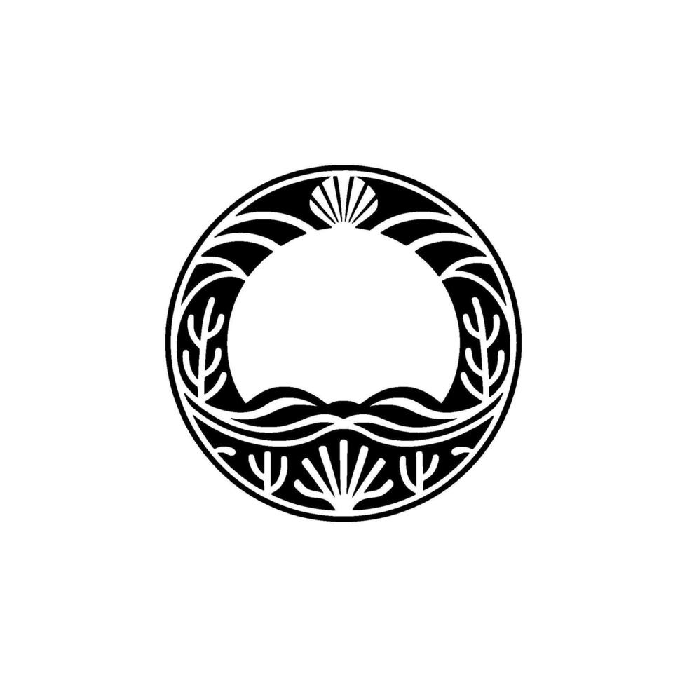 Elegant Black White Round Floral Emblem, Minimalist vector