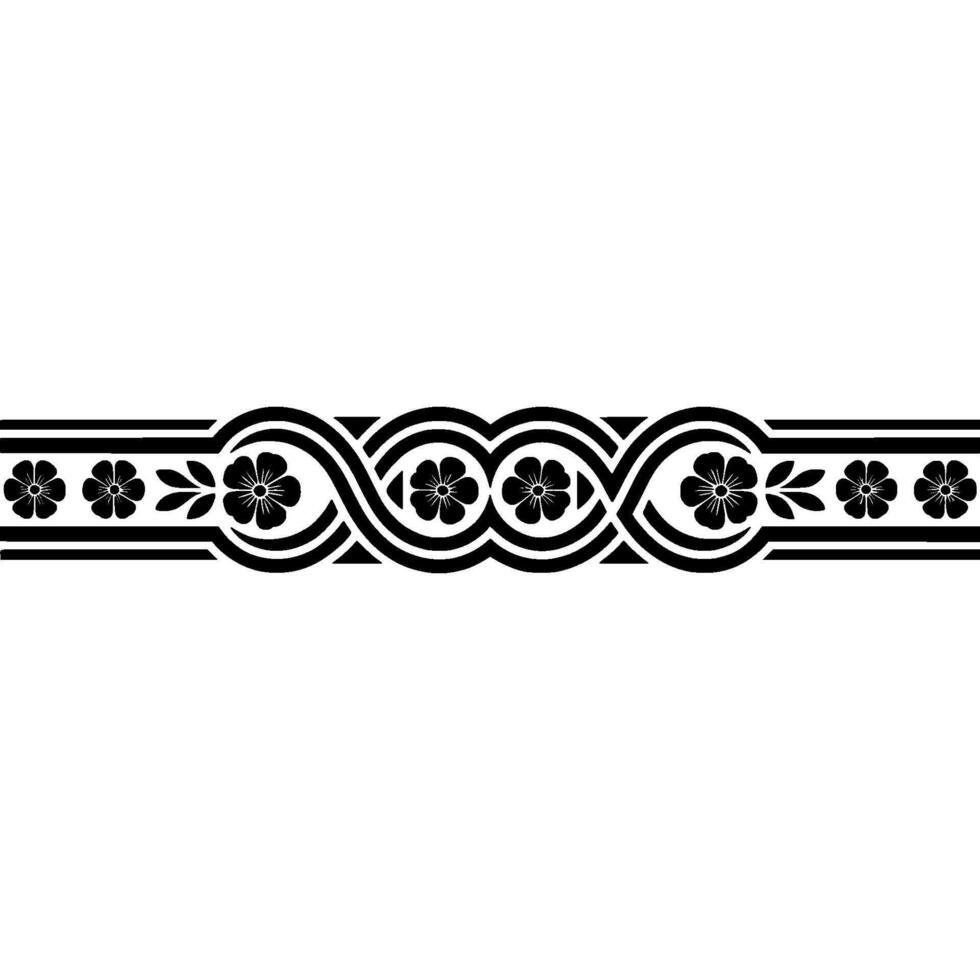 Elegant Black- Floral Border, on, White Background. vector