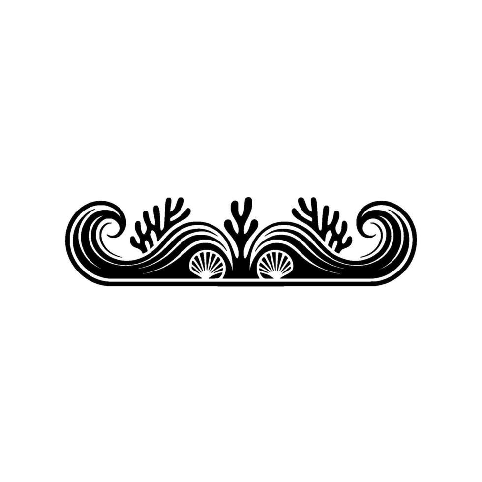Elegant Black White Ocean Border Waves, Coral, Shells vector