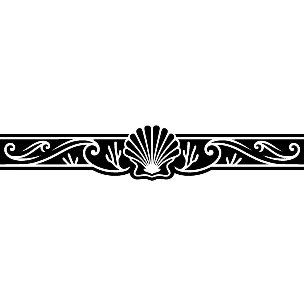 Elegant Sea Shell Border Black White Ornament, Nautical vector