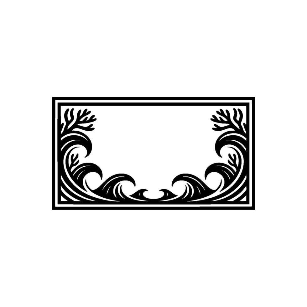 Elegant Black White Wave Branch Frame - Minimalist vector