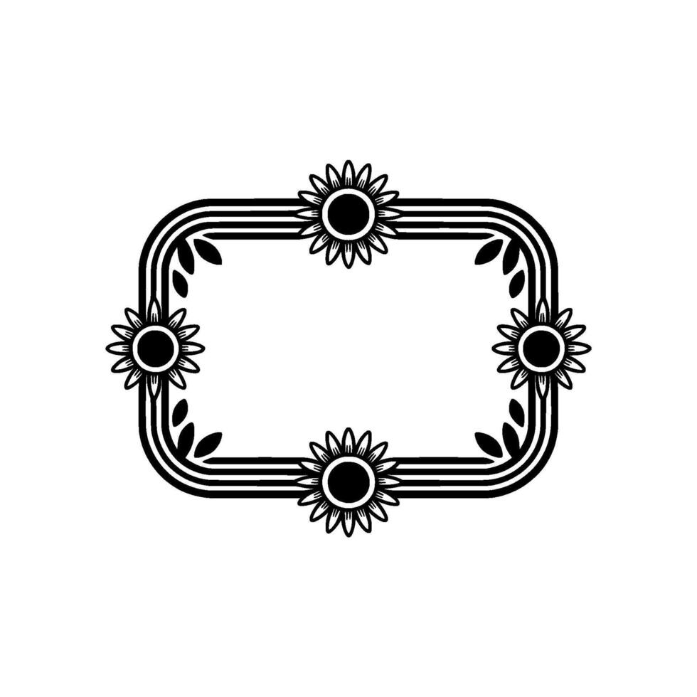 Sunflower Frame Illustration - Geometric Floral in Black White vector