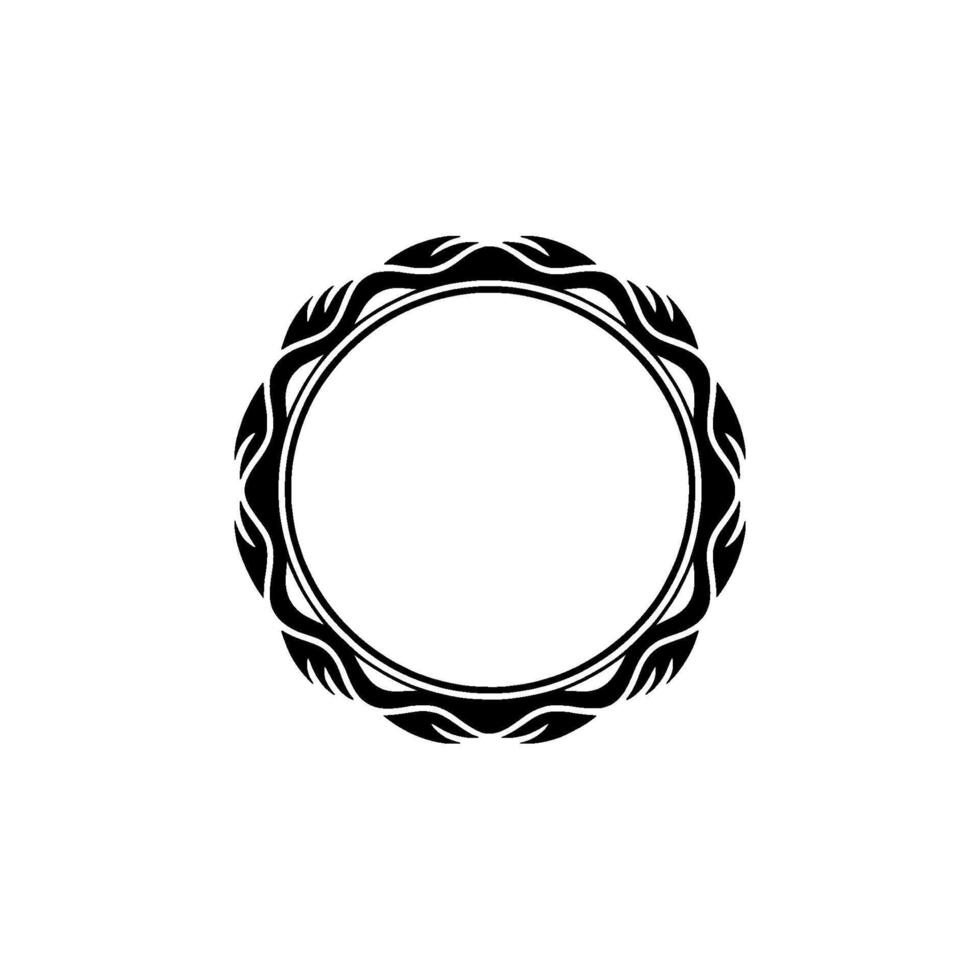 Elegant Black Circle Frame with Leaf on White Background vector