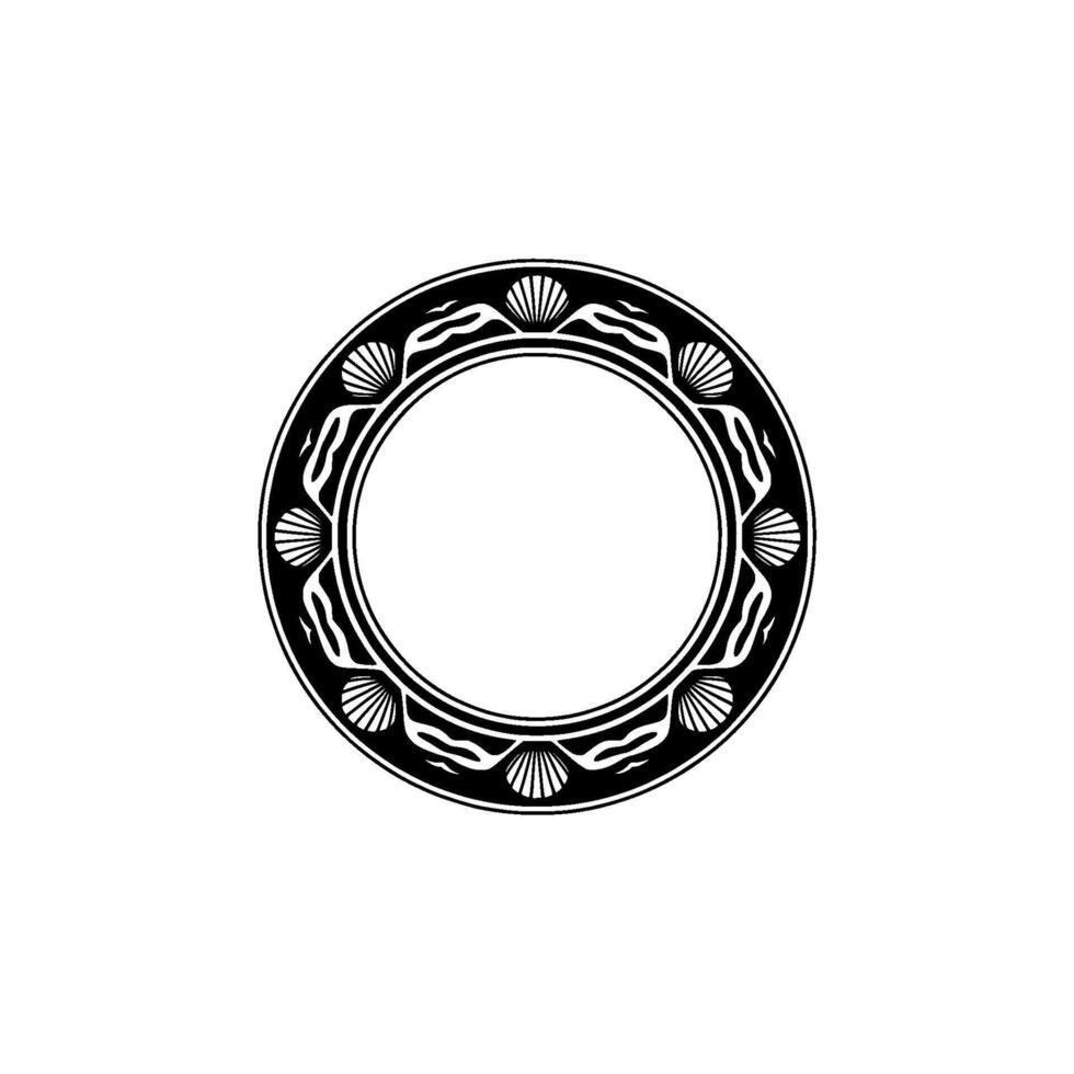 Elegant Black White Seashell Circle Frame on White Background vector