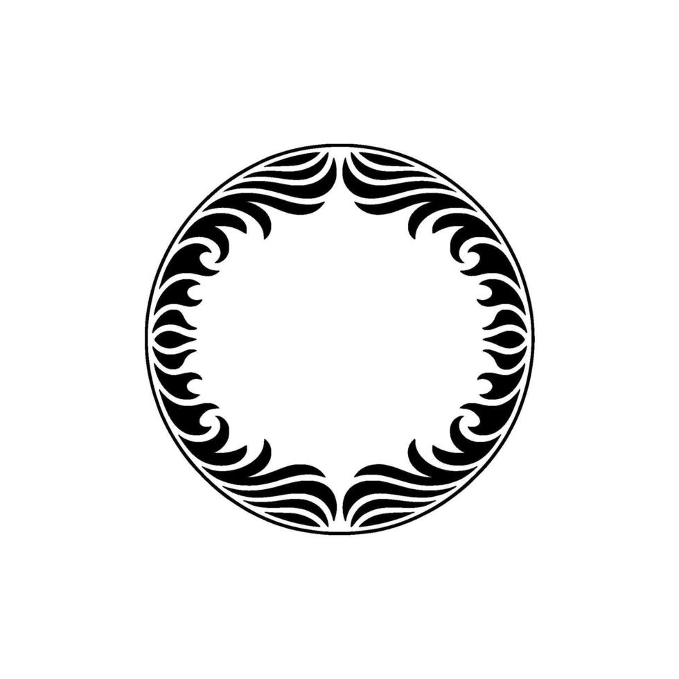 Elegant Circular Frame with Swirls, Minimalist Black White vector