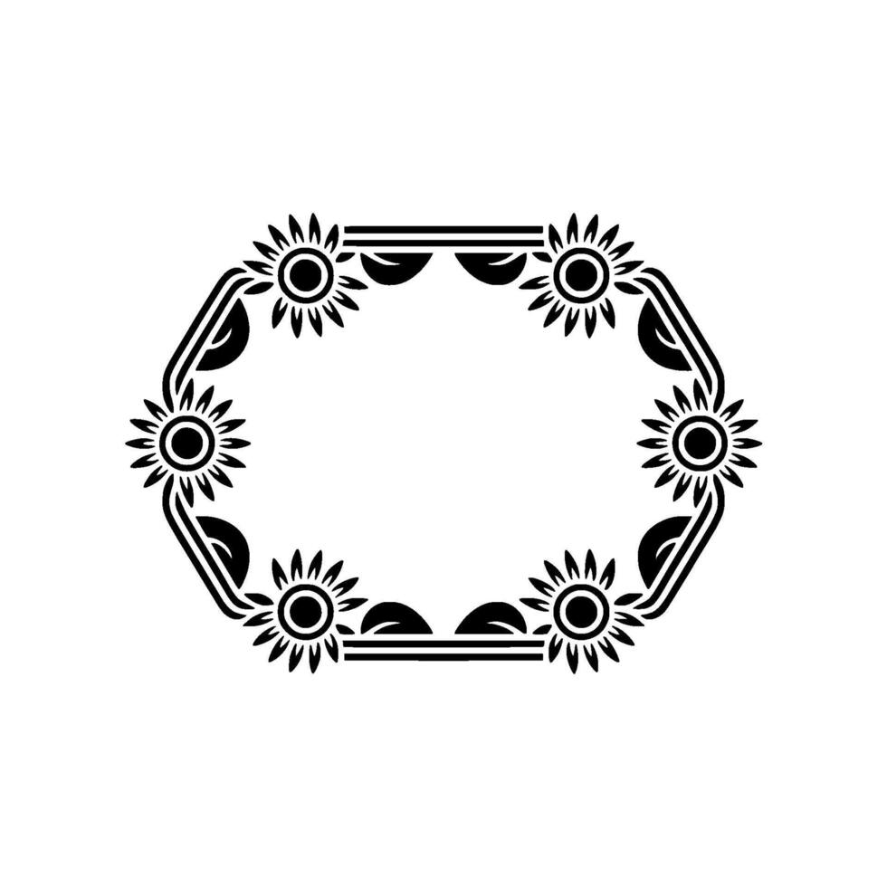 Geometric Sunflower Frame Illustration Black White vector