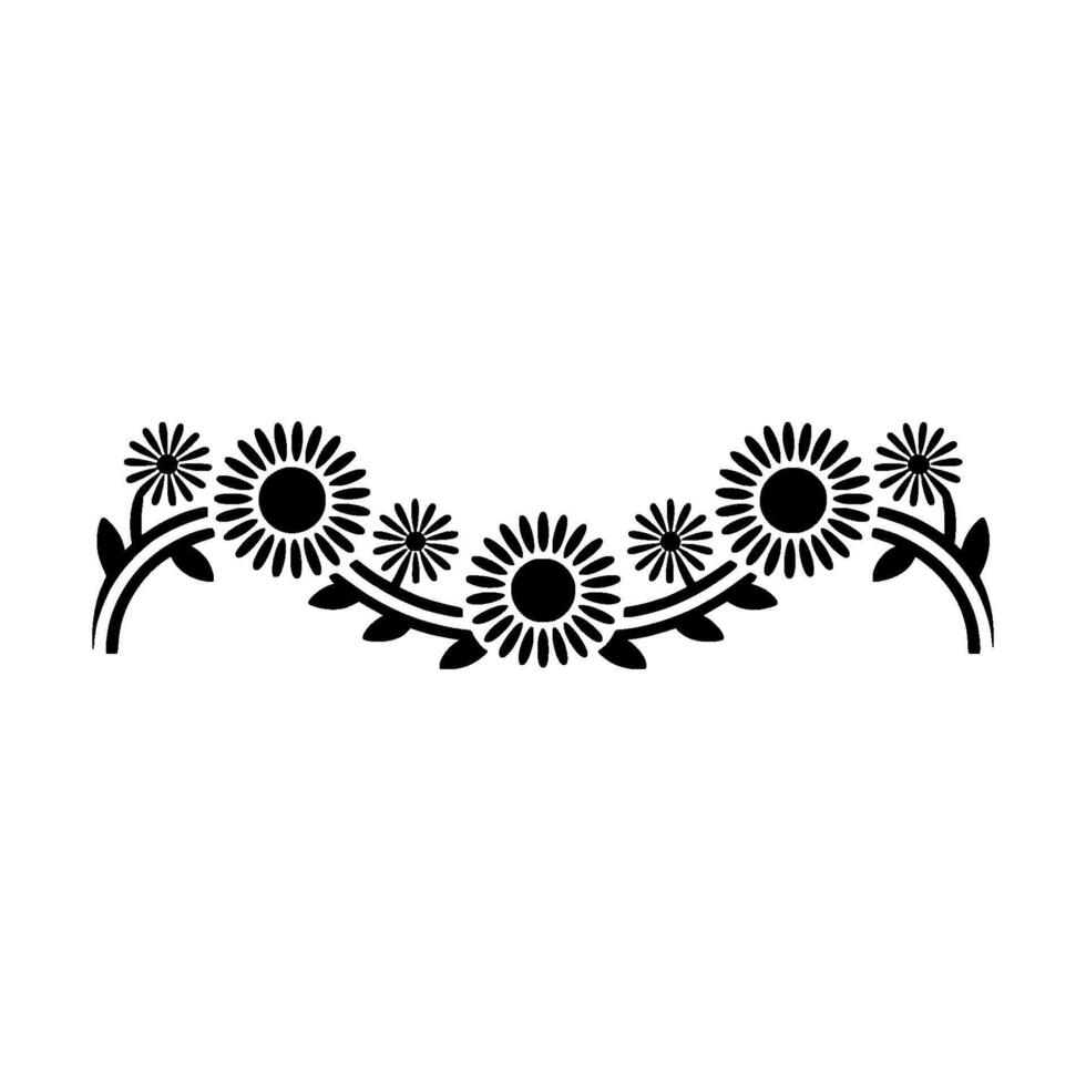 Elegant Sunflower Swirl Border, Black and White vector