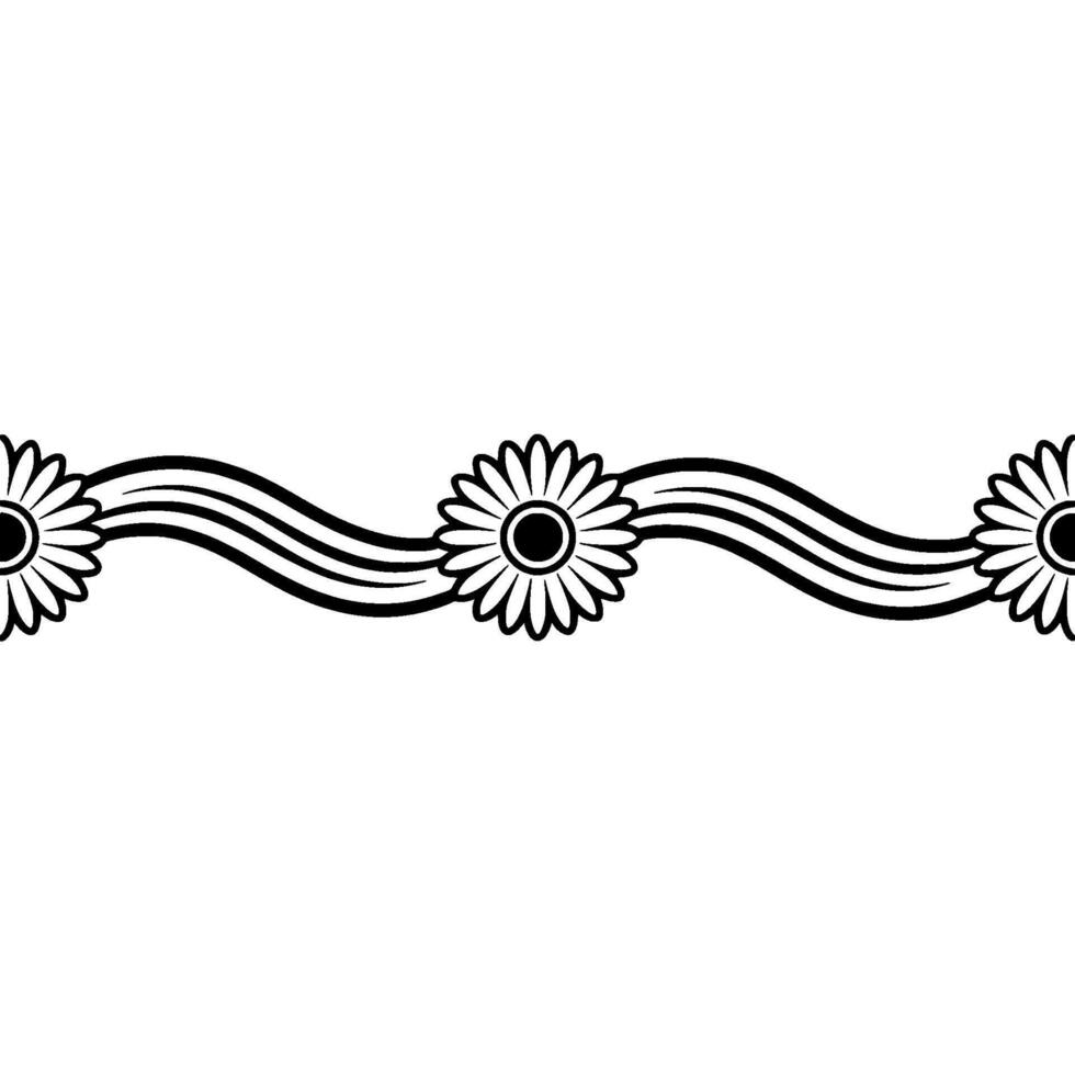 Black White Daisy Border Elegant Floral vector