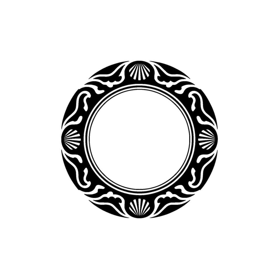 Elegant Black White Circular Frame with Shells, Minimalist vector