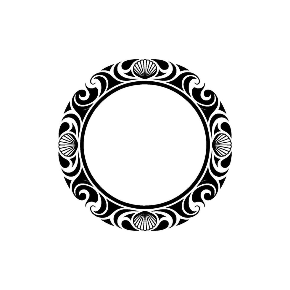 Elegant Decorative Circular Frame with Shells and Swirls, Black and White vector