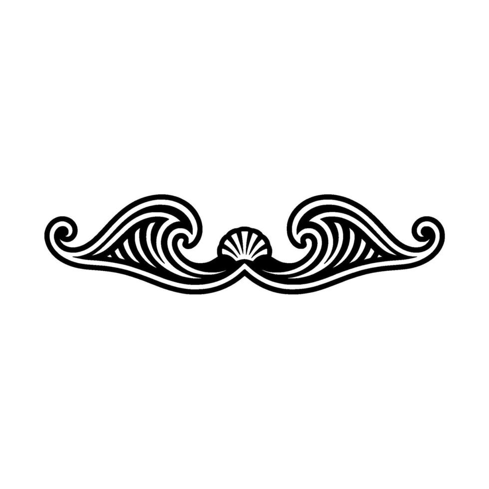 Elegant Waves and Shell Border, Black and White, Illustration vector