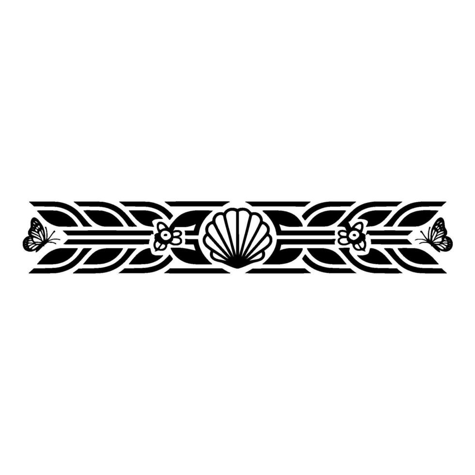 Elegant Black White Ornamental Border with Butterflies, Shells, Flowers vector