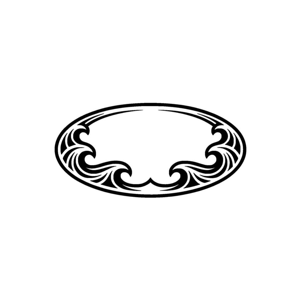 Elegant Oval Frame, Black Tribal Ornament, , Isolated on White vector
