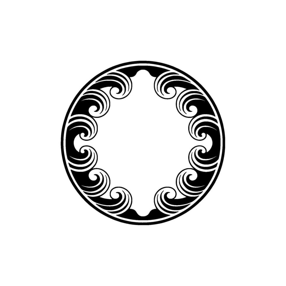Art Deco Circular Frame, Black Swirls on White Background vector