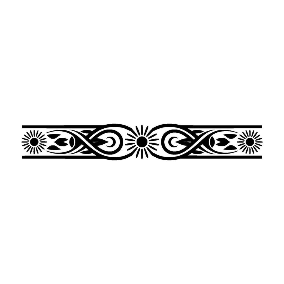 Geometric Border with Suns, Leaves, and Swirls on White vector