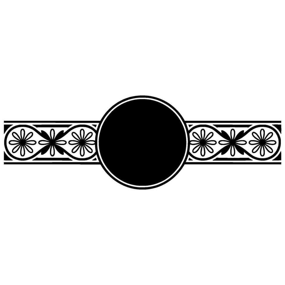 Black and White Decorative Floral Frame with Circle - Clean vector