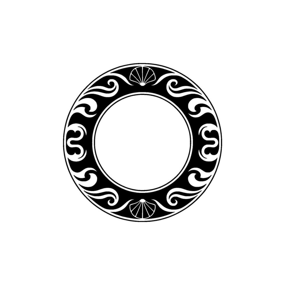 Elegant Black and White Circular Frame with Shell Motifs, Illustration vector