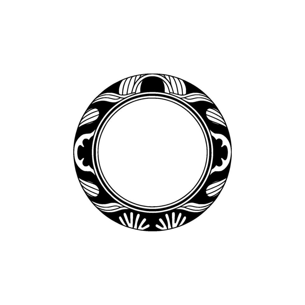 Ornate Black and White Round Frame on Light Gray Background vector