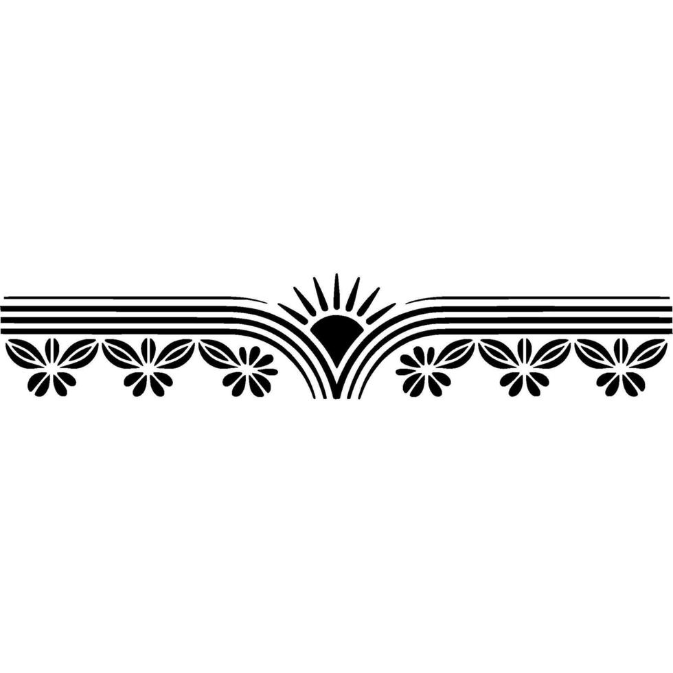 Black White Floral Border with Sun - Elegant, Minimalist vector