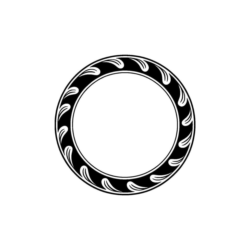 Elegant Black and White Circle Frame with Leaf Motif vector