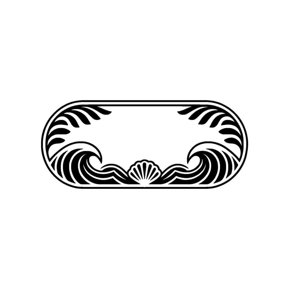 Art Deco Ocean Frame Shells, Waves, and Decorative Border vector