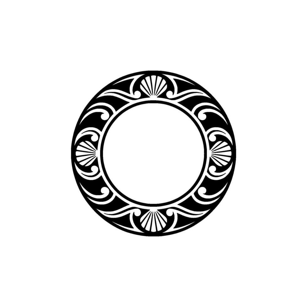 Elegant Black and White Circular Frame with Seashell Motif, Minimalist vector
