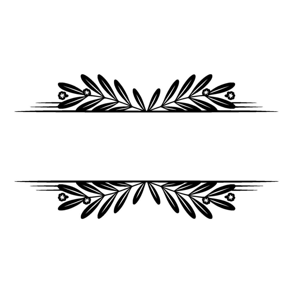 Elegant Leafy Border with Floral Accents - Black White vector