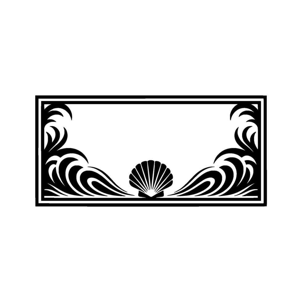 Elegant Shell Frame Element, Black White Illustration vector