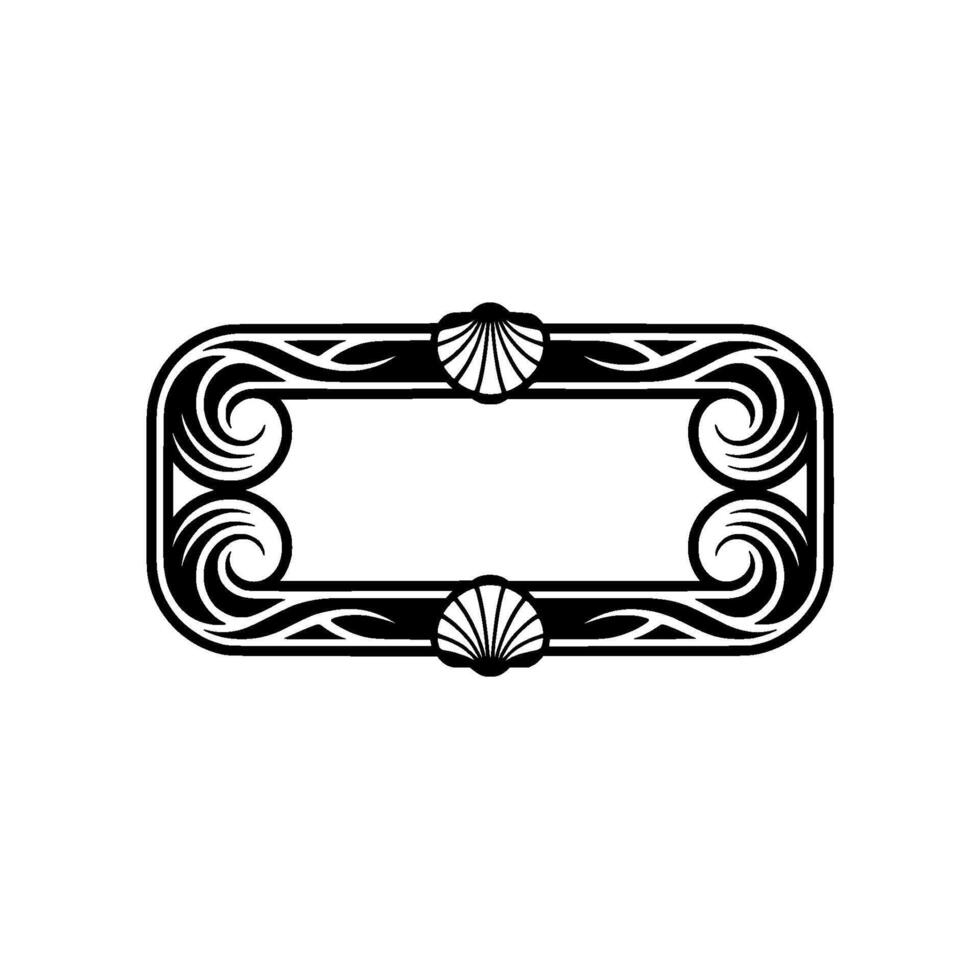 Art Deco Seashell Frame, Black and White vector
