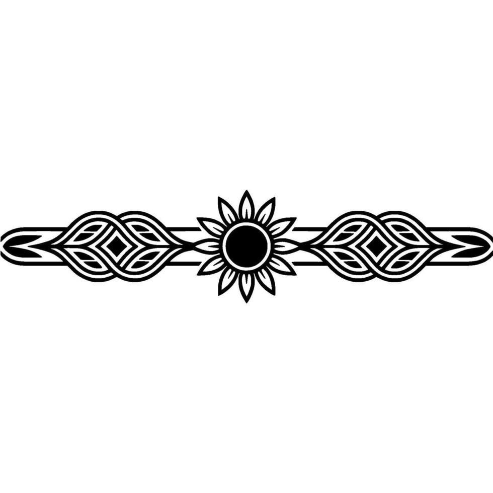 Geometric Sunflower Border Element in Black and White vector