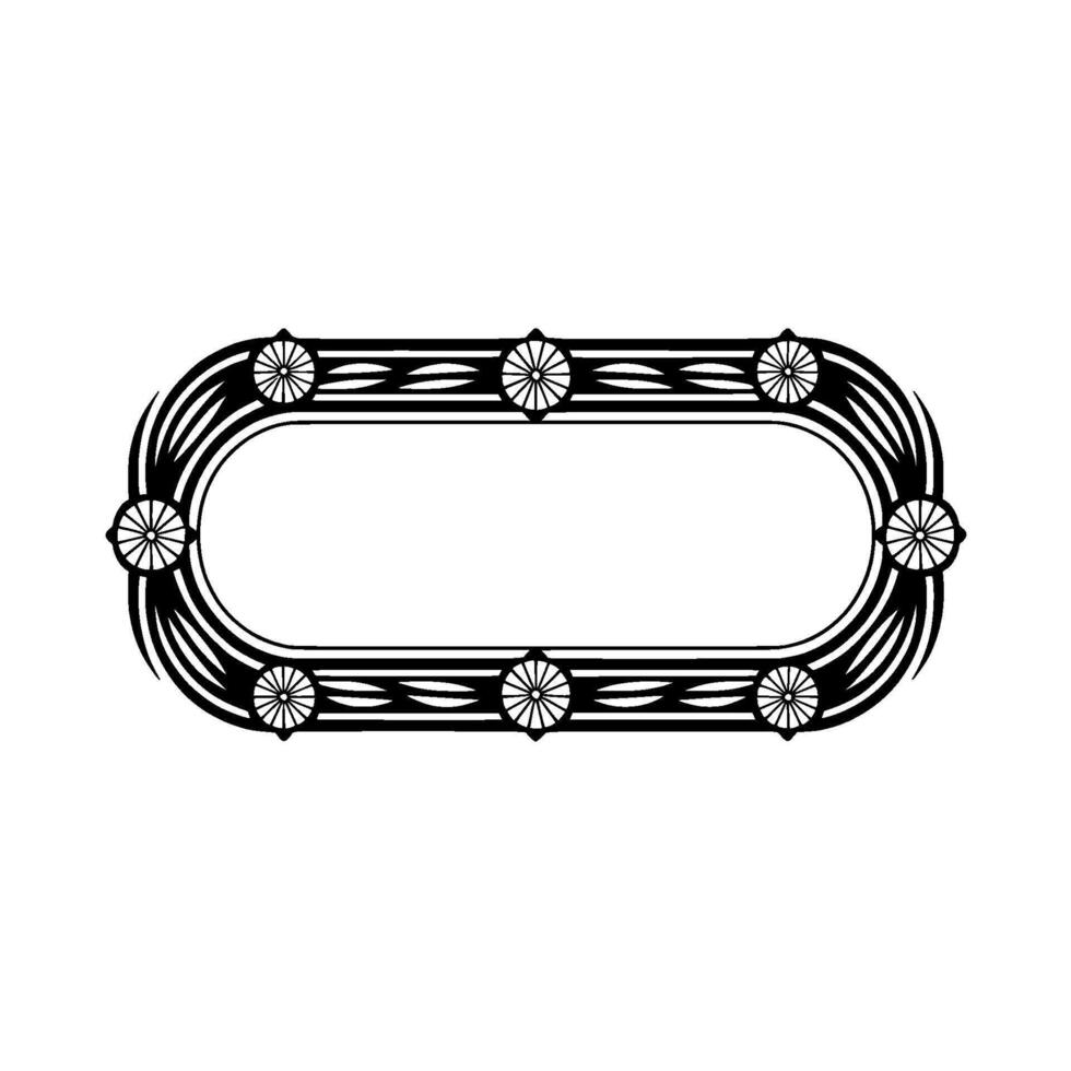 Art Deco Oval Frame, Black and White Ornament on White Background vector