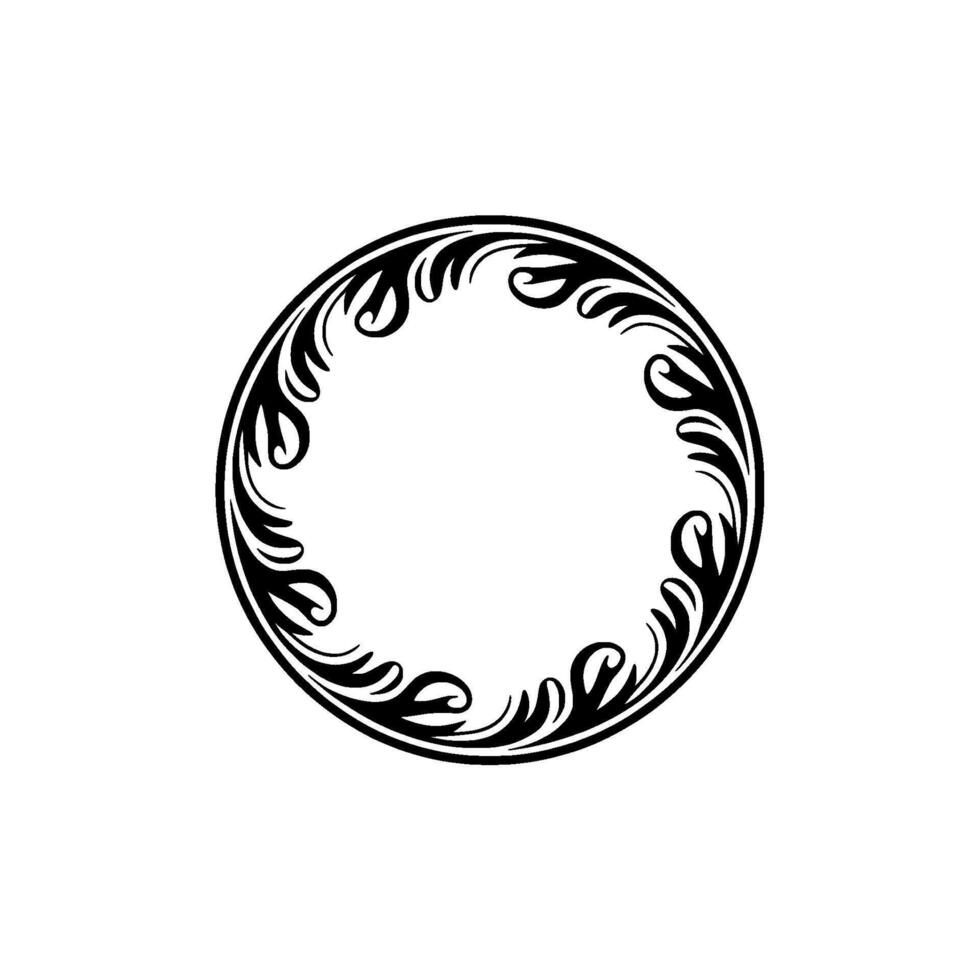 Black Floral Circle Frame on White Background - Elegant Element vector