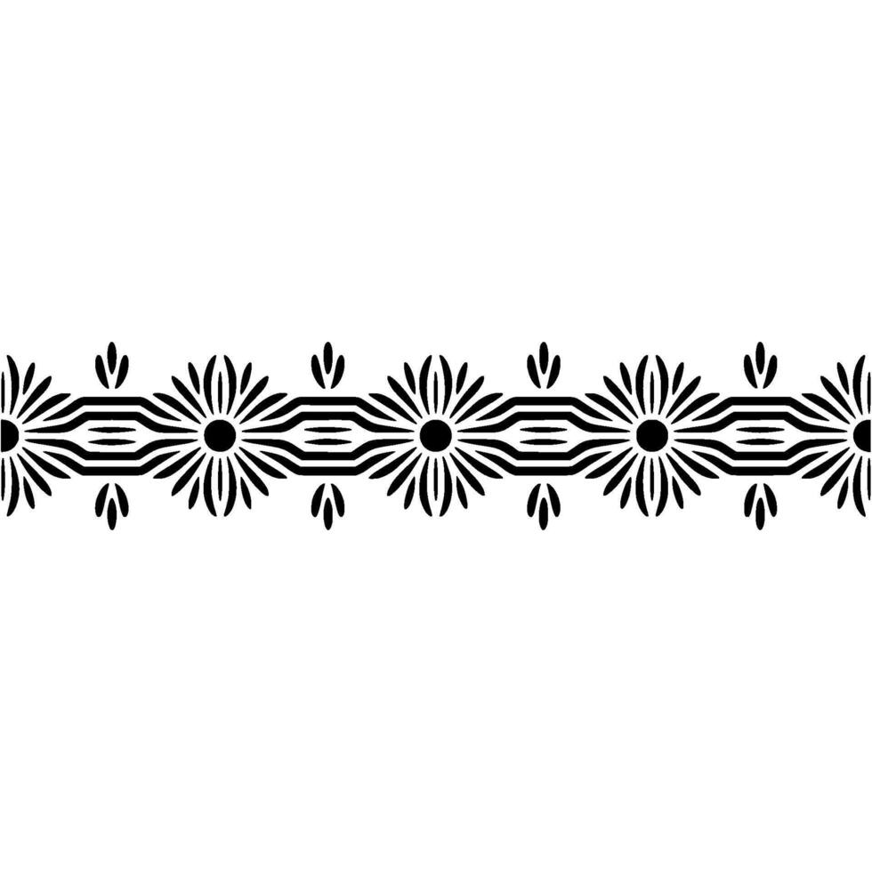 Geometric Floral Border in Black and White, Repeating Pattern vector