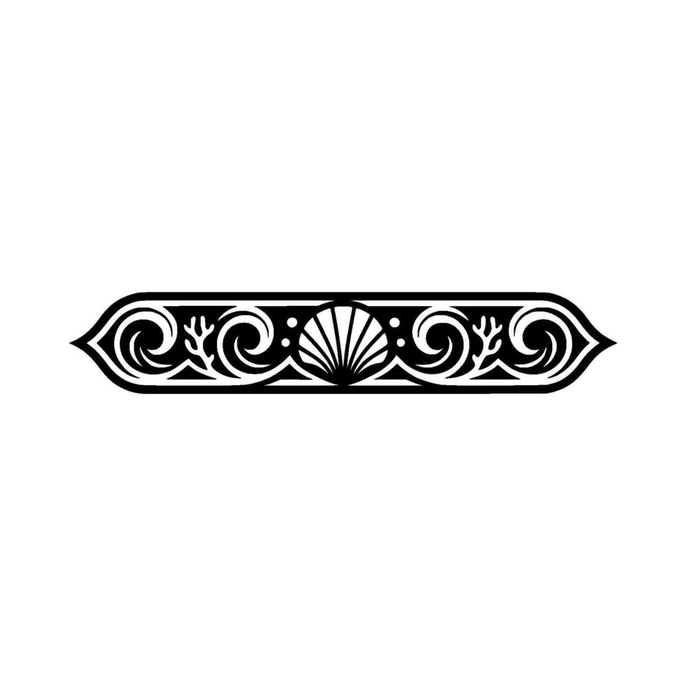 Decorative Sea Motif Border Element, Black and White, Ornamental vector