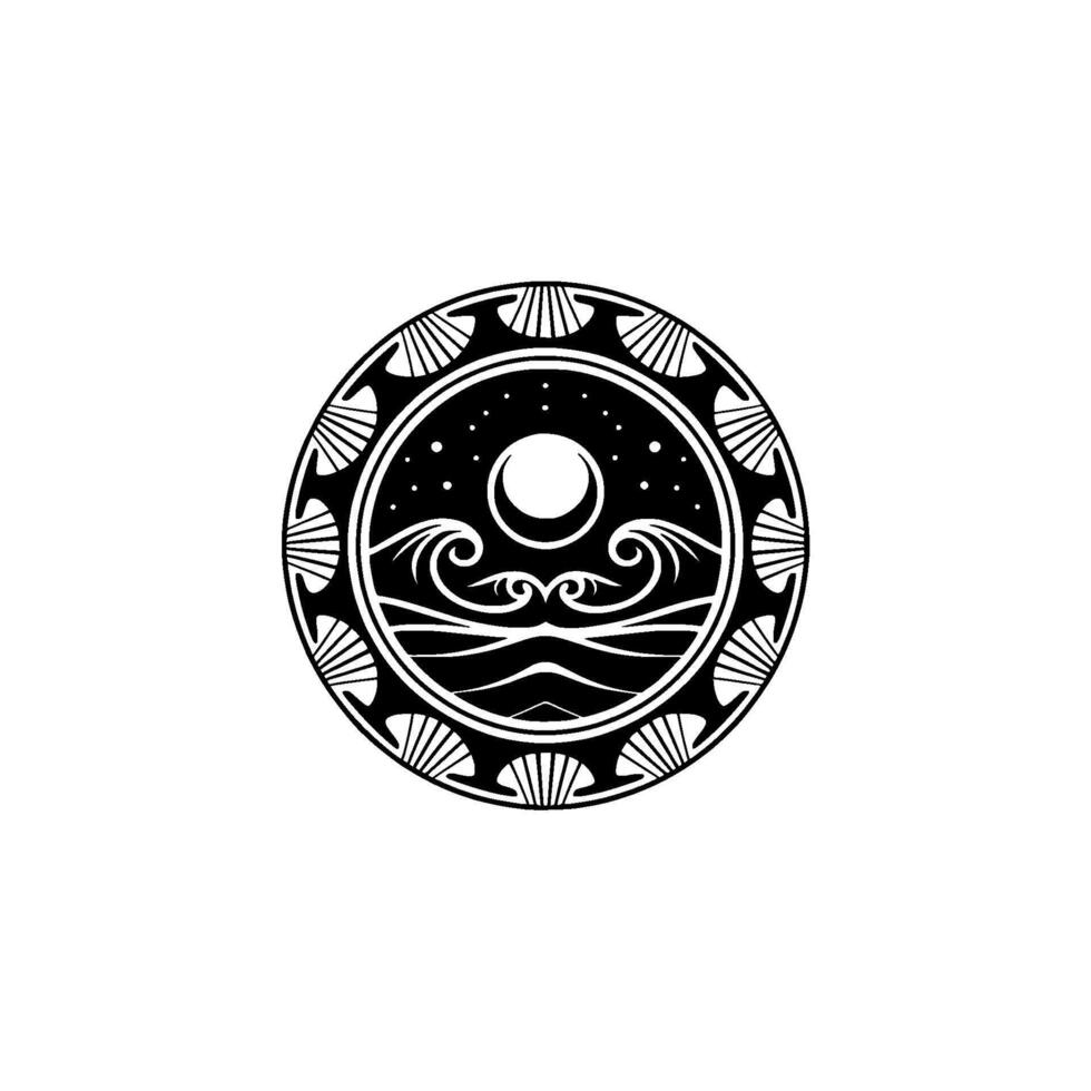 Black and White Circular Sea and Sky Symbol vector