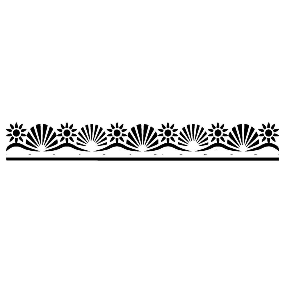 Geometric Wave and Sun Border, Black and White , Decorative Element vector