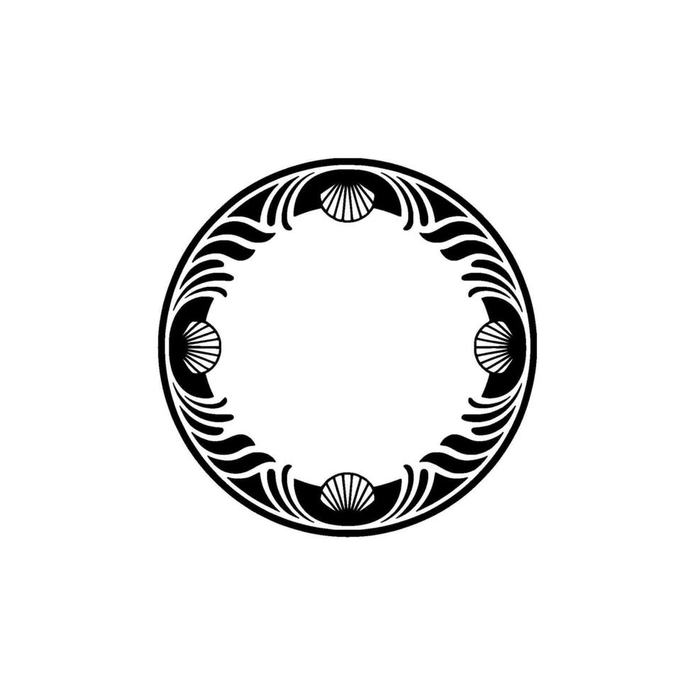 Elegant Black White Circular Frame with Shell Motifs vector