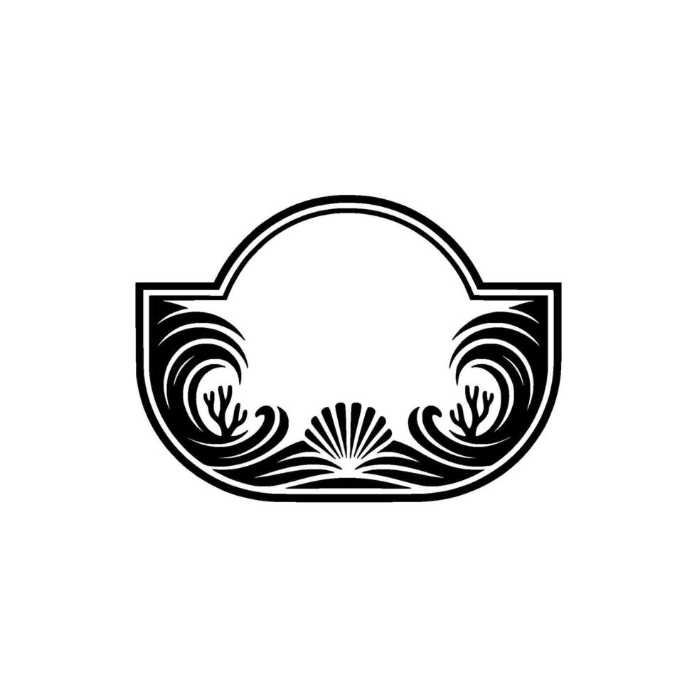 Elegant Ocean Frame Emblem Black White Decorative vector