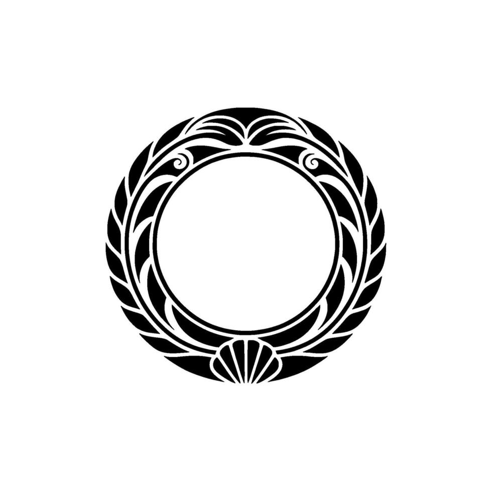 Elegant Black White Circular Floral Frame Element, Isolated vector