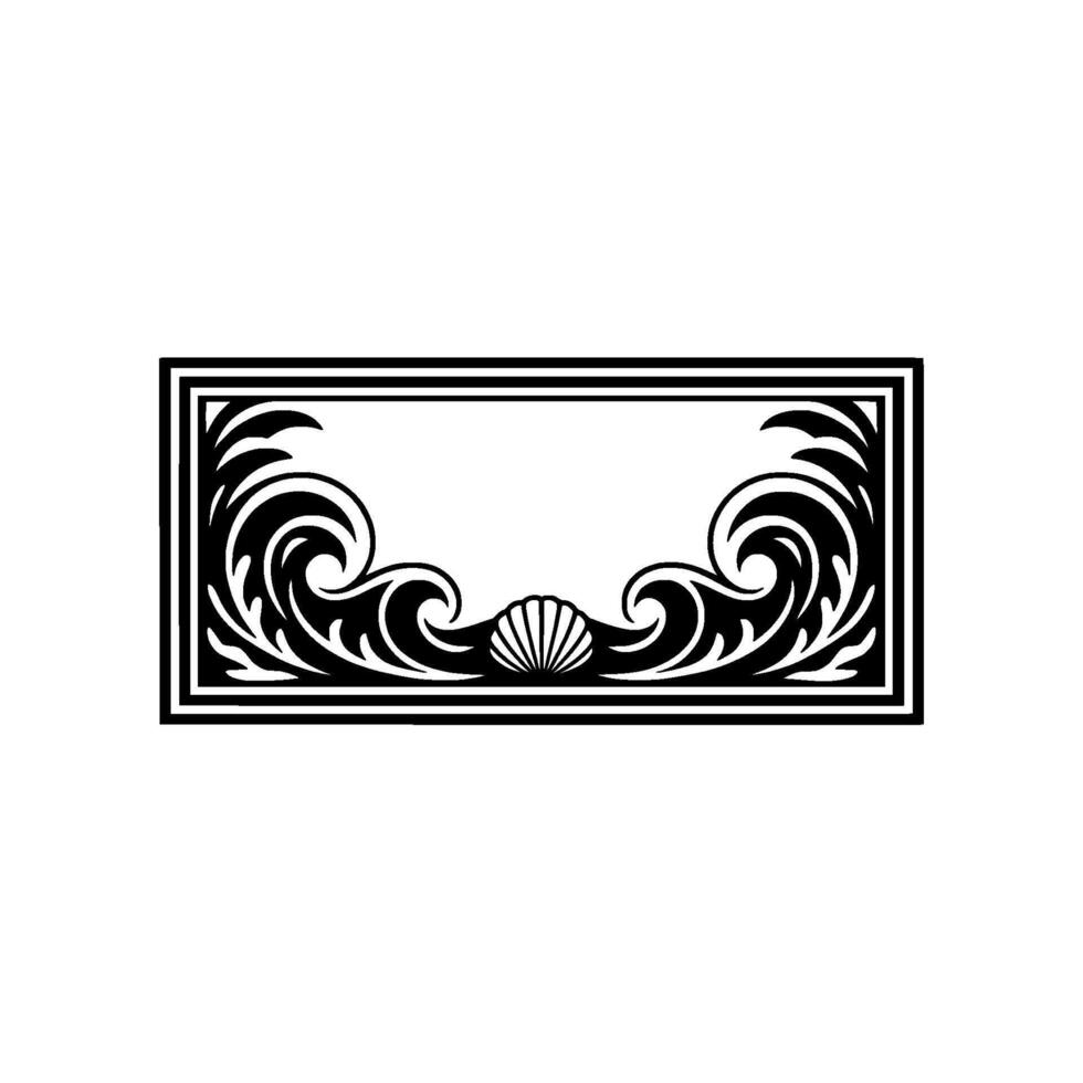 Decorative Rectangular Frame Black White Swirls Shell vector