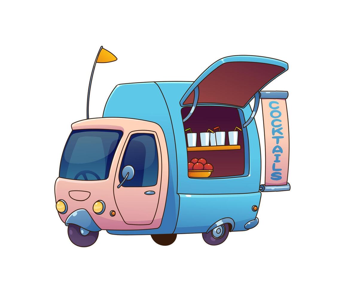 Food truck car with cocktails or street food van vector