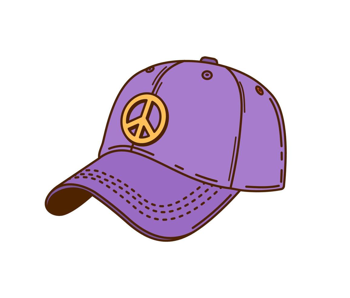 Cartoon groovy baseball cap with peace symbol vector
