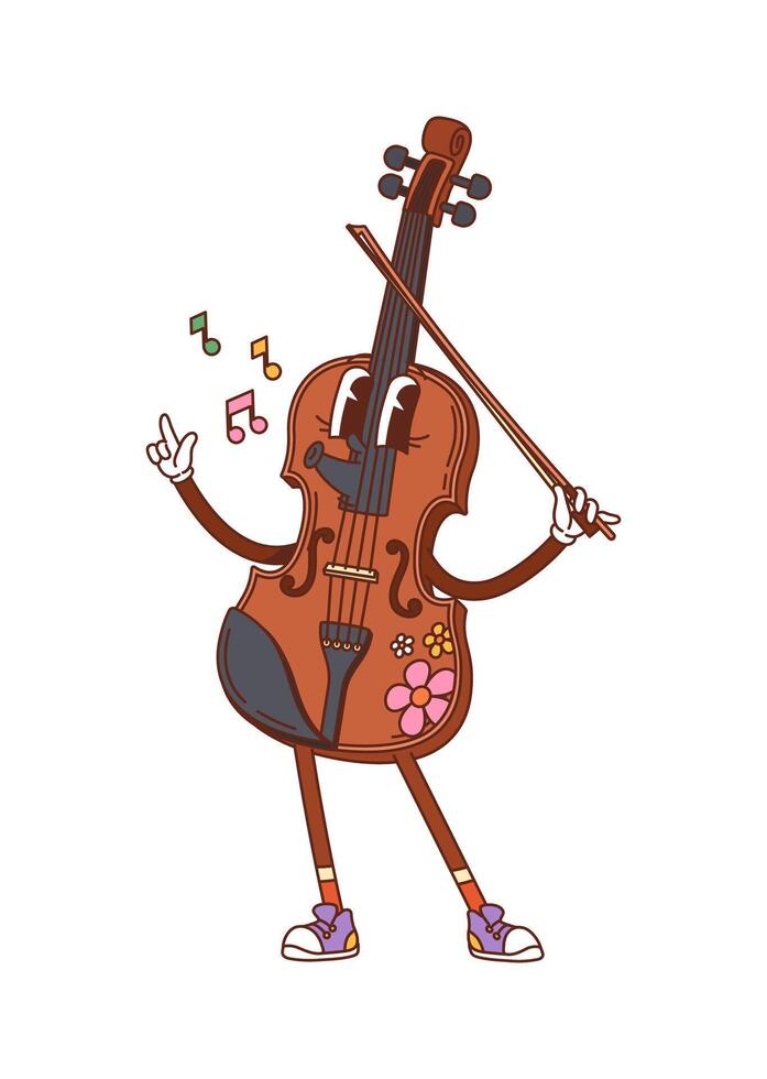 Cartoon groovy violin musical instrument character vector