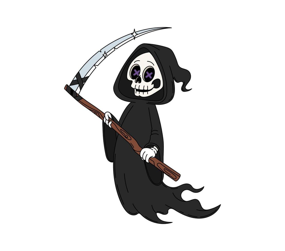 Cartoon groovy grim reaper Halloween character vector