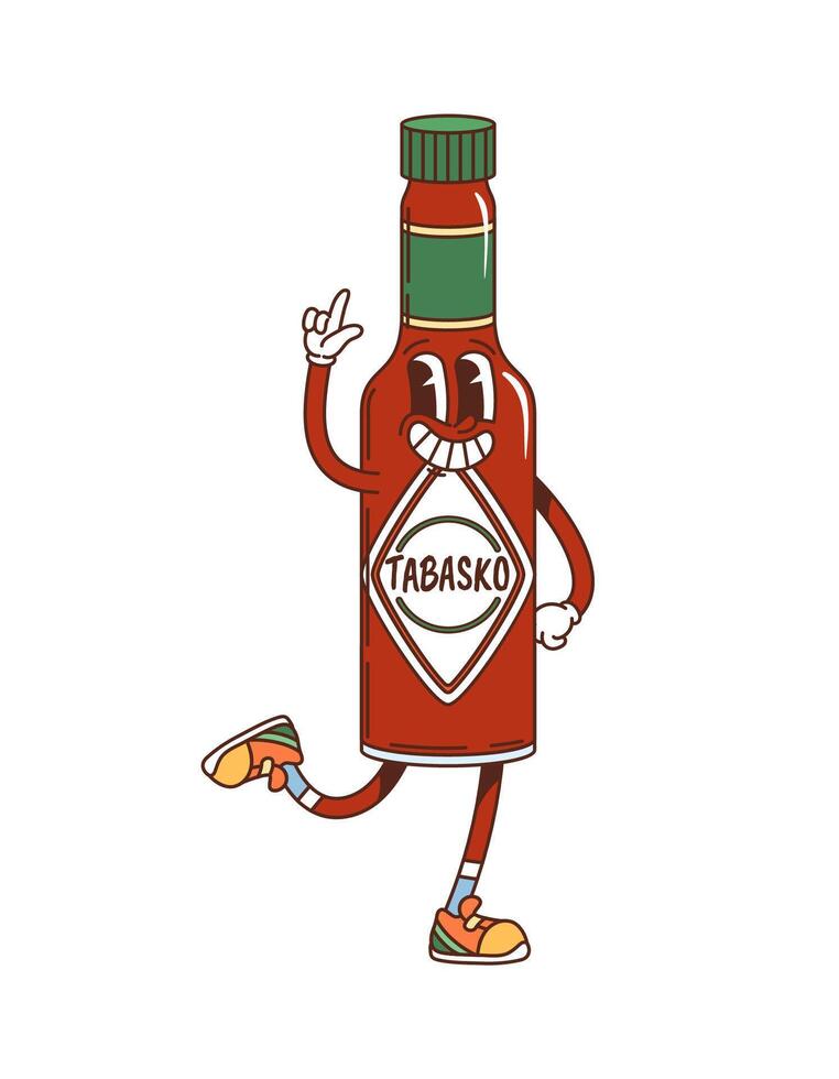 Cartoon groovy tabasco sauce y2k retro character vector