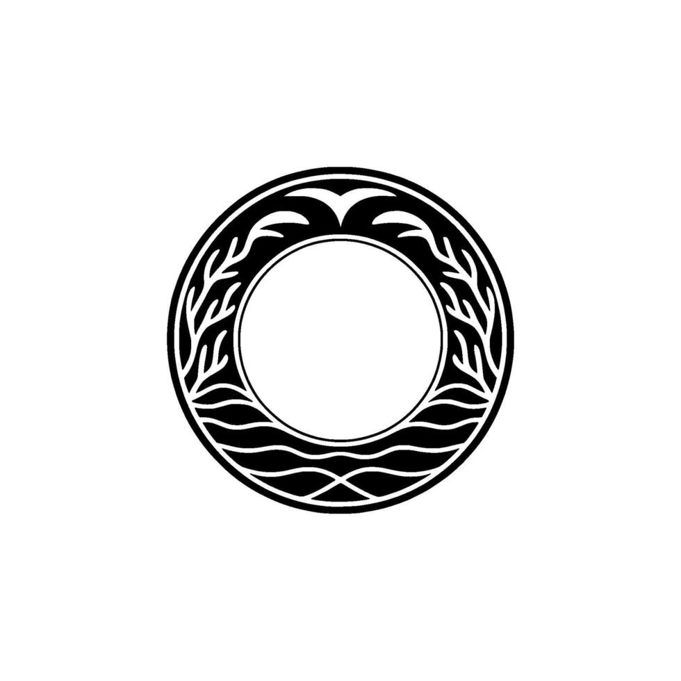 Elegant Black White Floral, Circle Frame, Minimalist vector