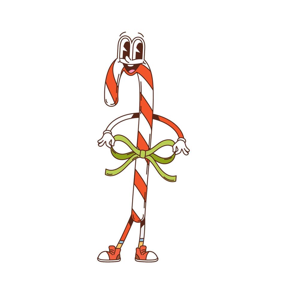 Christmas candy cane groovy funny character vector