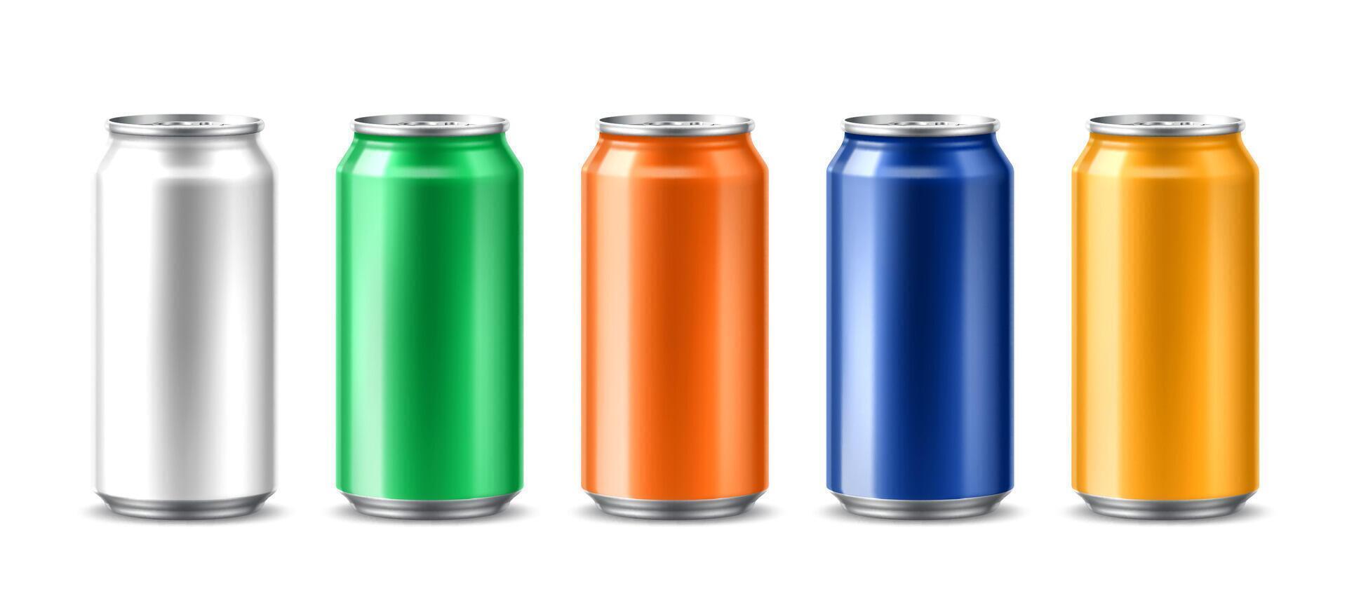 Realistic soda drink cans 3d mockups vector